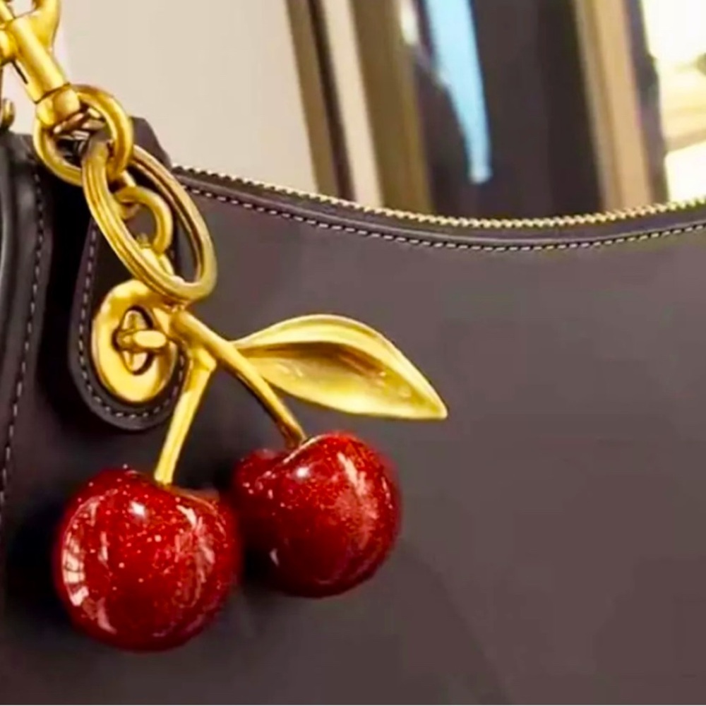 Glitter Cherry Charm Keychain With Clip For Bags 🍒